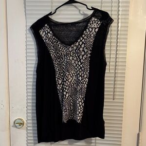 Apt. 9 Black Tank Top with White Snake-Print Panel